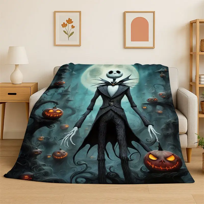 HD Cartoon N-Nightmare Before Christmas Jack HalloweeFlannel Blanket Soft Warm Throw Blanket for Bedroom Living Room Bed Travel