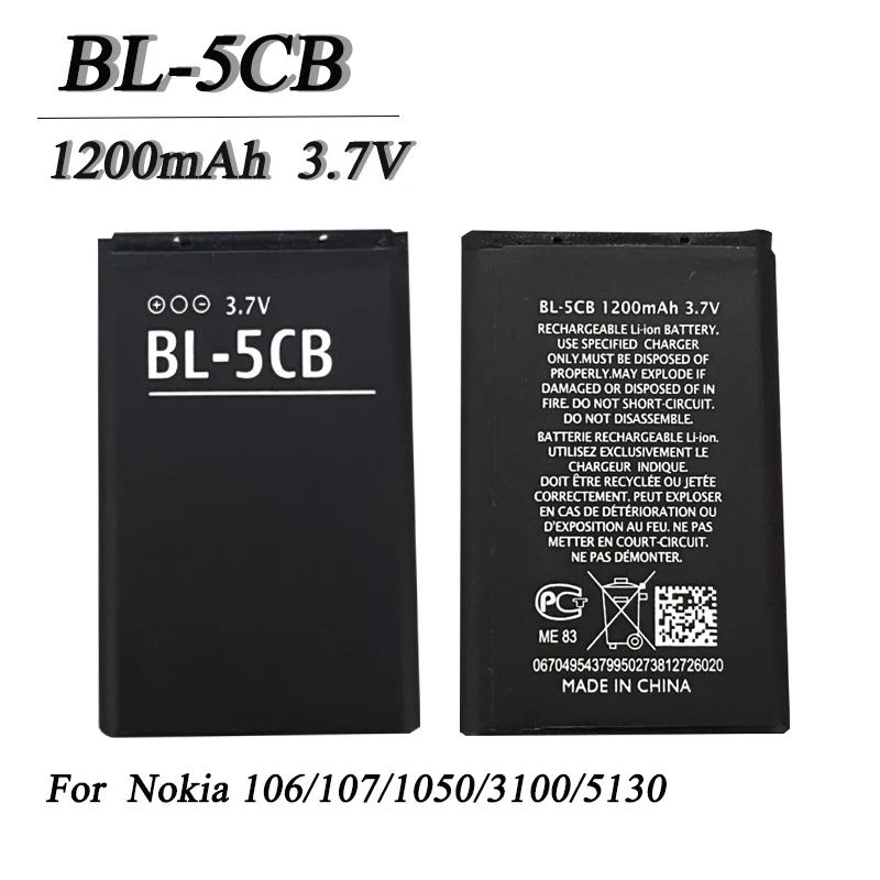 

BL-5CB Lithium Batteries 3.7V 1200mAh BL5CB Mobile Phone Batteries for Nokia 105 106 107 1050 3100 5130 6230 Rechargeable Cell