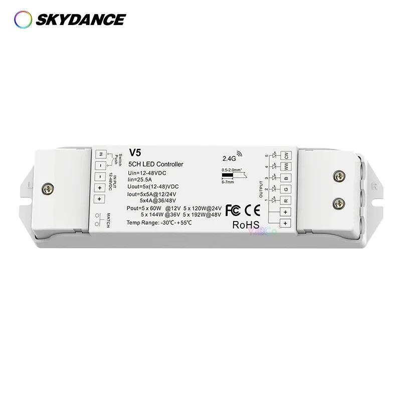 Contrôleur de bande LED avec télécommande RF, gradateur en continu, Push Dim, document touristique, RVB, RGBW, RGBCCT, document unique, 12V-48V, 24V, 2.4G