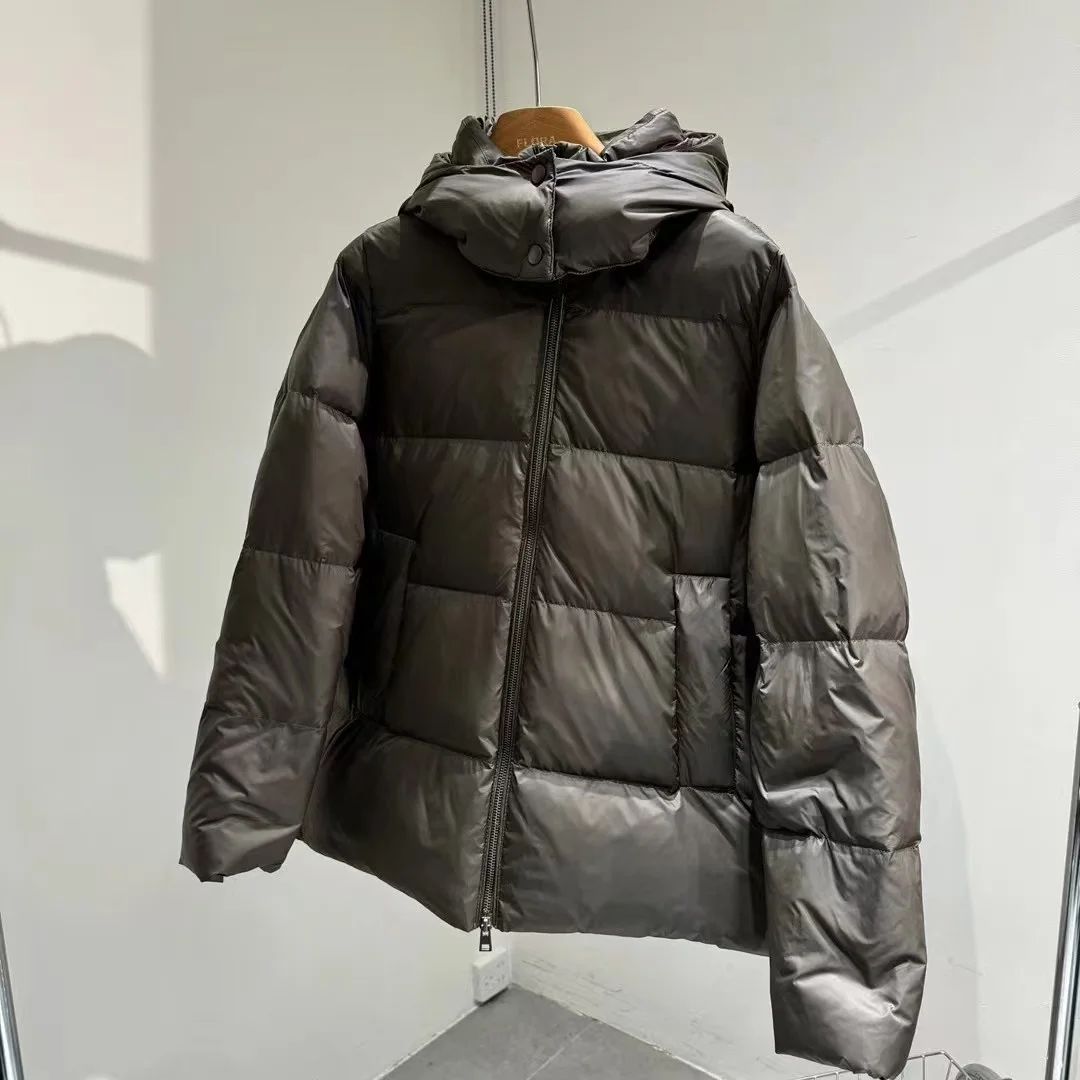 

Thickened White Duck down Winter Jacket 2025 New Arrival Warm Long Sleeve Simple Style Detachable Hood Zipper Closure Coat