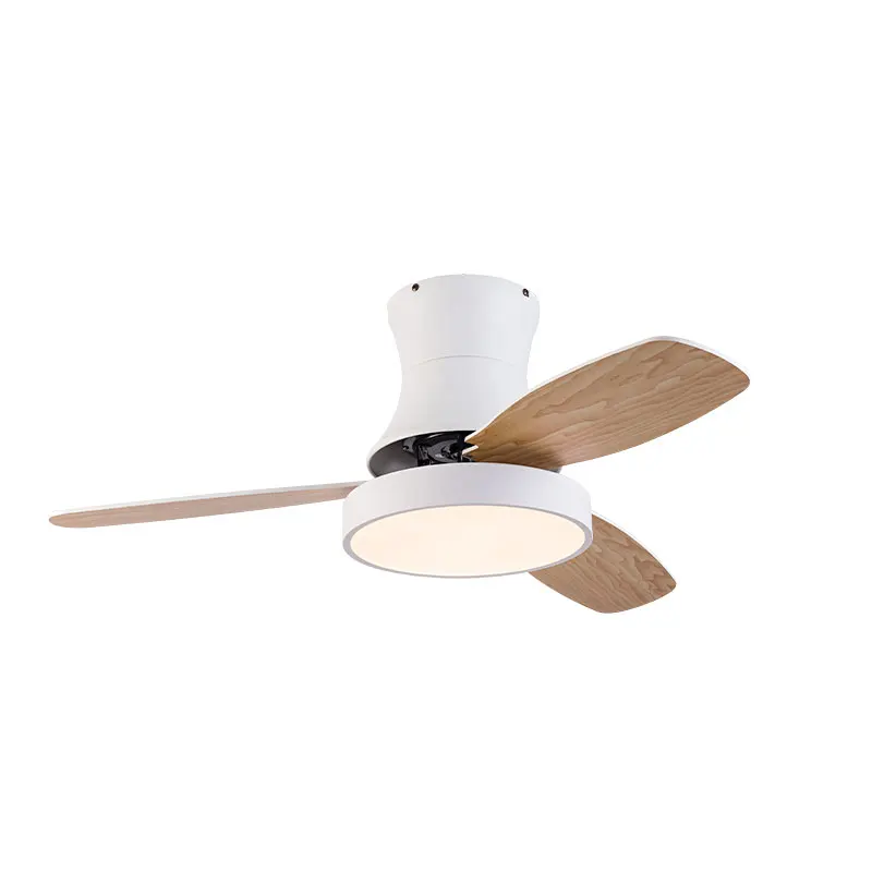 Modern Simple Style Ceiling Fan with Three Wooden Blades, Timer Switch, Silent 6-Speed Inverter Motor, and Remote Control