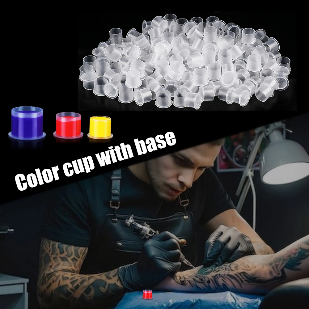 100/500PCS Disposable Tattoo Ink Caps S/M/L/XL Tattoo Ink Cups with Base Clear Plastic Pigment Permanent Makeup Container