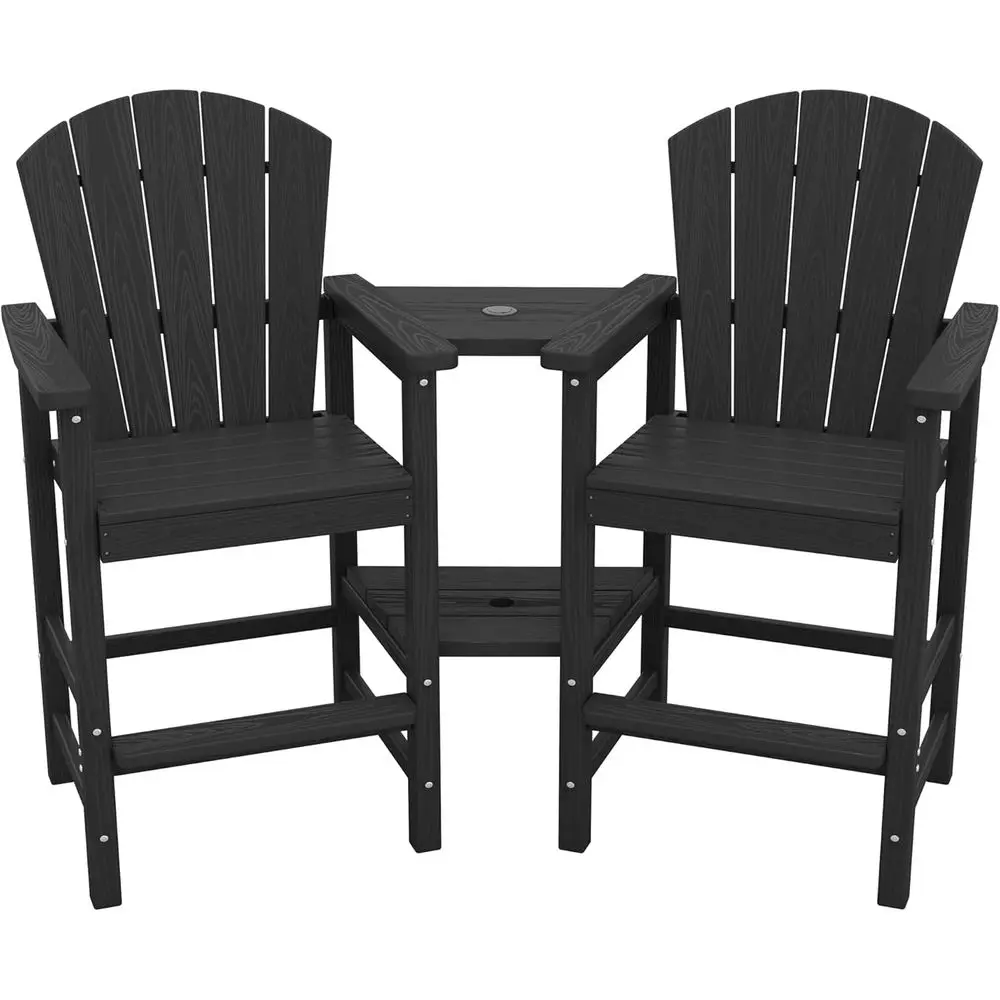 

Комплект из 2-х барных стульев Adirondack с двойным подносом, уличная мебель из HDPE, имитирующая дерево, черный цвет