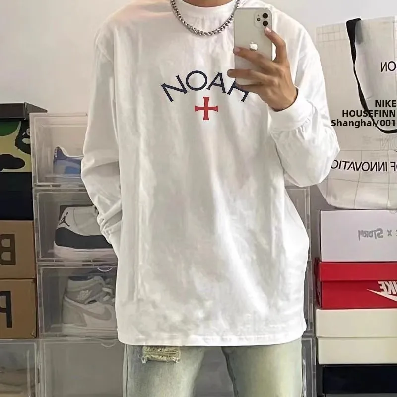 Couples Long Sleeve Hoodie round Neck Men's Simple Base Shirt Autumn Winter New Style Cross Printed Casual Comfortable Polyes...