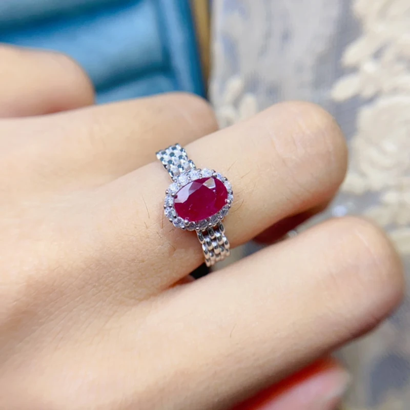 

Natural ruby ring women's exclusive 925 sterling silver fresh and simple special gift