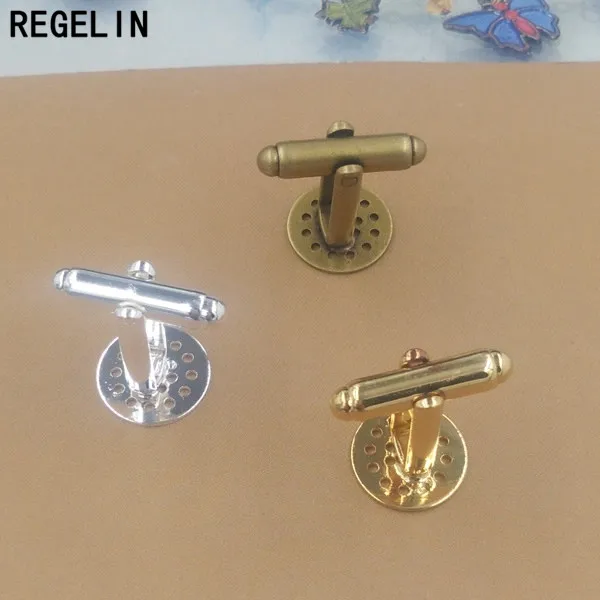REGELIN spinki do mankietów puste oprawy mosiężne Blanks podstawa fasety 10 sztuk/partia 12mm dla 12mm Cabochon Cameo DIY francuski styl spinki do mankietów