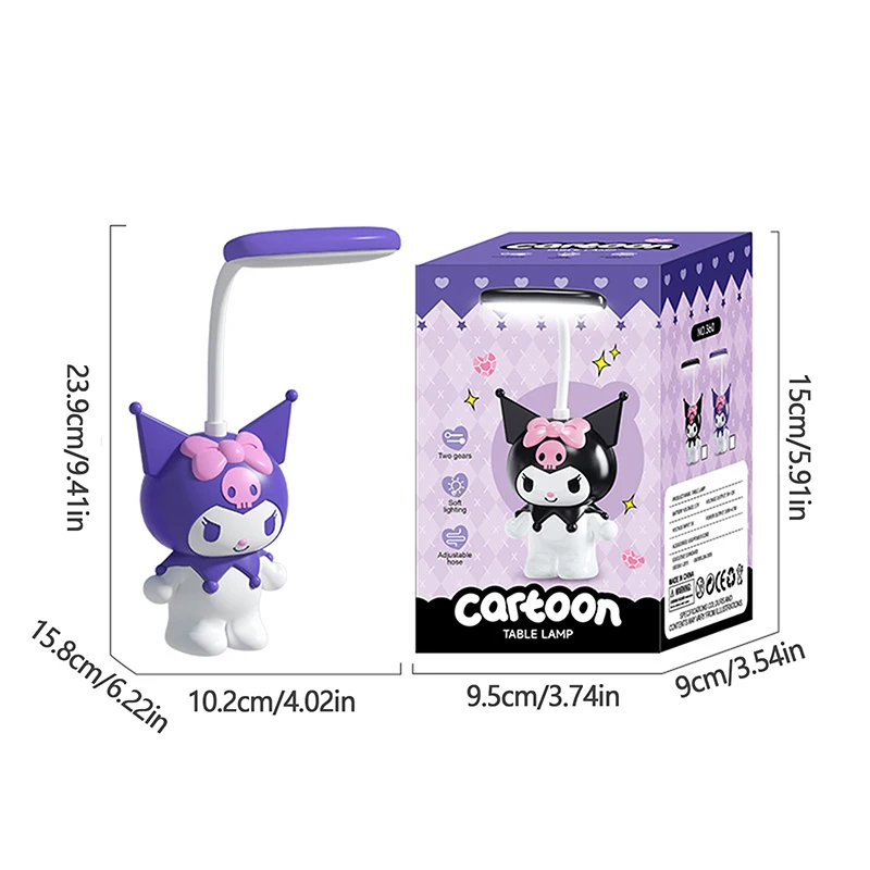 Kawaii Kuromi Eye Protection Candeeiro de Mesa, Quarto bonito Luz de cabeceira, Lâmpada dos desenhos animados, Anime Sanrio, Coração feminino