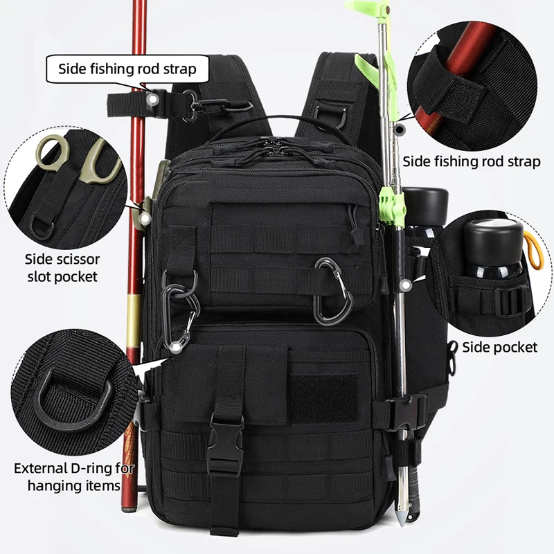 Camping Tactical Backpack Travel Large 3 Day Assault Pack Molle for Men Women Fishing Tackle Storage Gear Bag with Rod Holder