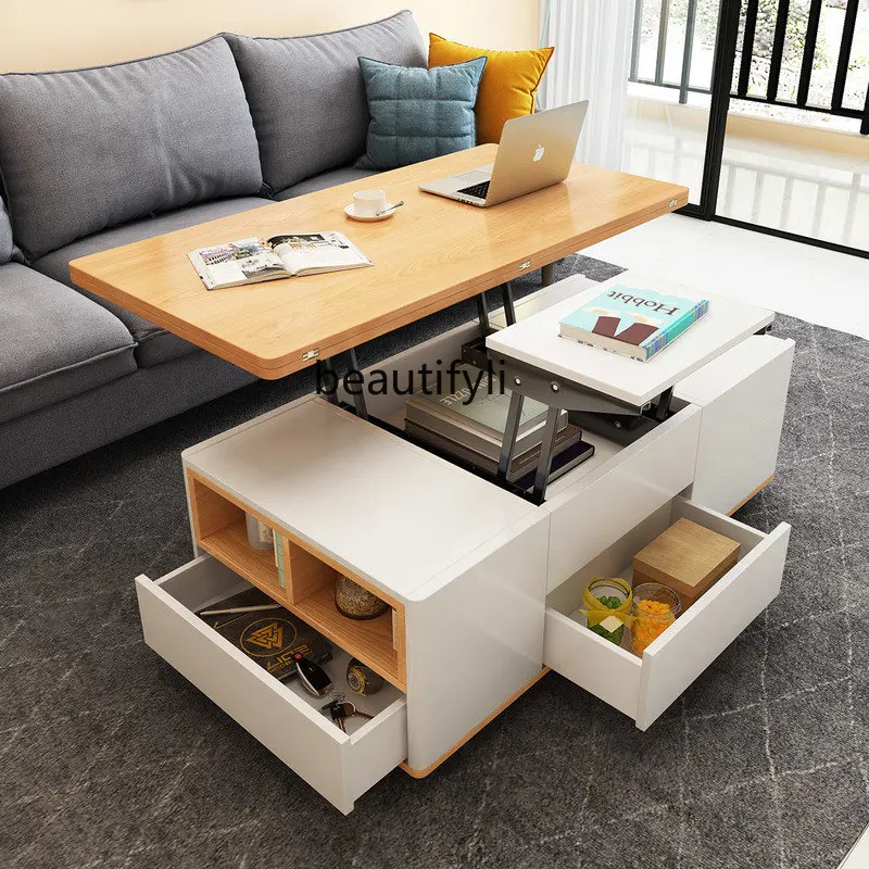 zq Foldable and Hoisting Coffee Table Dual-Use Desk Multi-Functional Small Apartment Nordic Modern Furniture