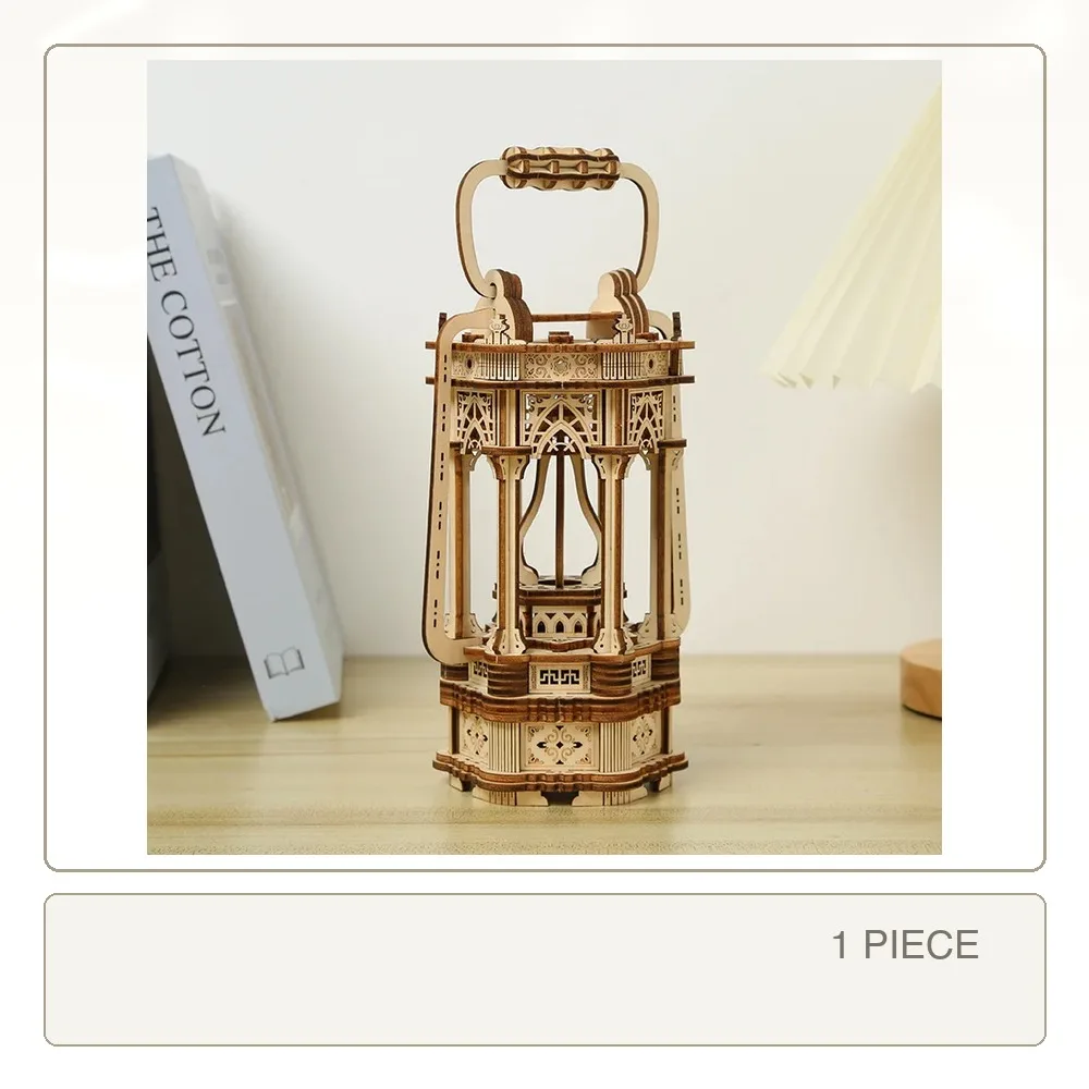 Wooden Retro Lantern 3D Puzzles Model Handmade Building Block Kits DIY Assembly Jigsaw Toy for Kids Adults Collection Gift
