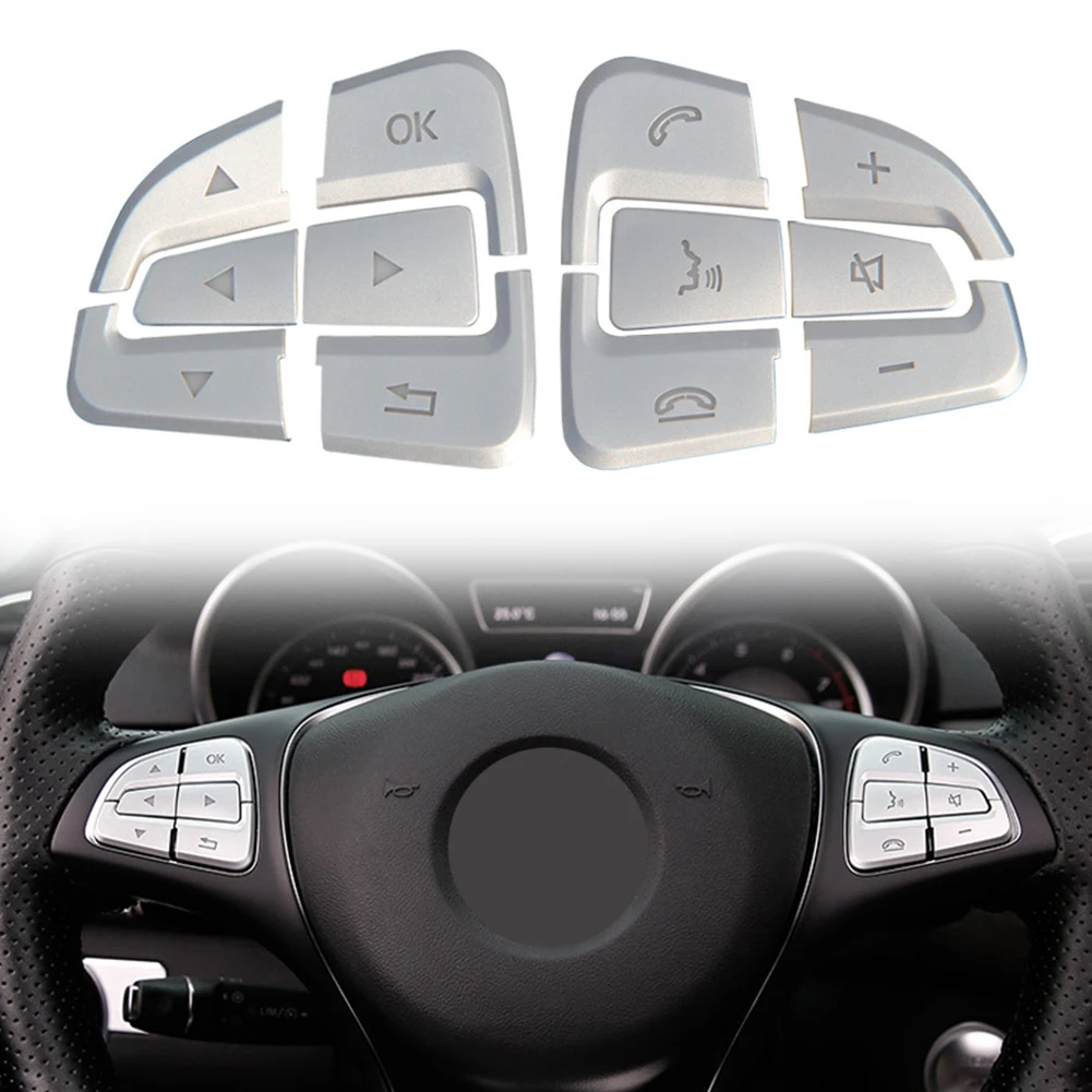 لمرسيدس غطاء أزرار غطاء أزرار غطاء أزرار الكسوة الفضة عجلة القيادة الكسوة ABS غطاء أزرار غطاء أزرار