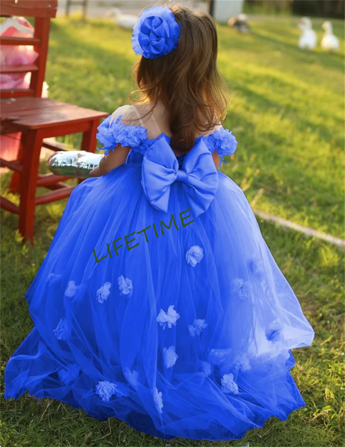 CustomizedAppliques Flower Girl Dresses Satin Bow Pageant First Communion Dress Toddler Girls Floor Length Ball Gown Wedding Par