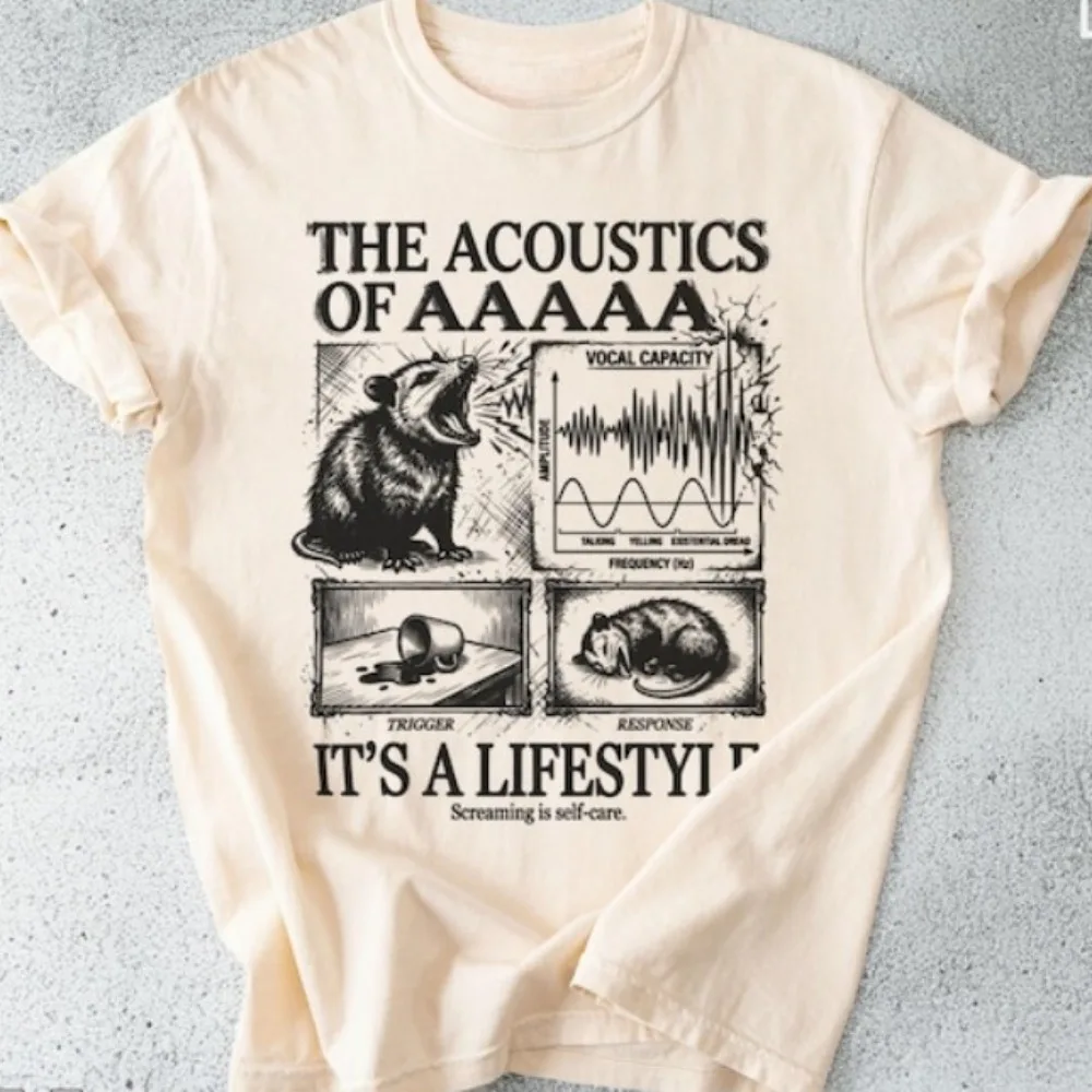 Funny Possum T-Shirt Screaming Lifestyle Opossum Acoustics Short-sleeve O-neck Streetwear High Quality Cotton Tees