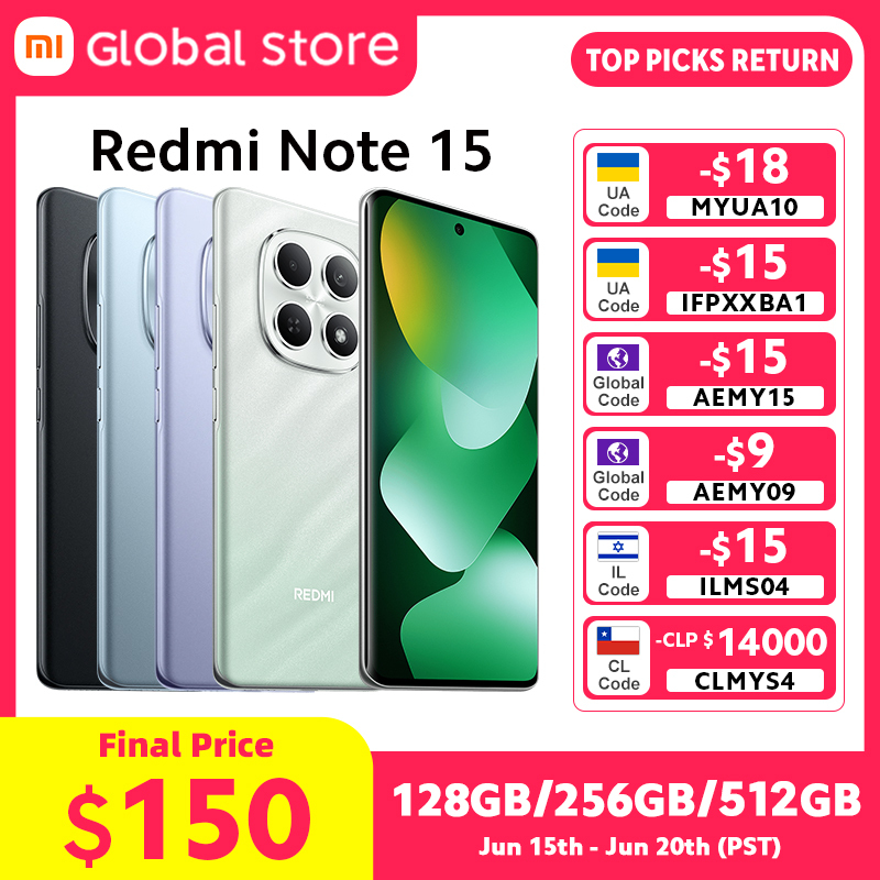  New Global Version Xiaomi Redmi Note 15 4G Smartphone 128GB / 256GB 108MP Camera 6.77" AMOLED MTK Helio G100-Ultra 33W 6000mAh 