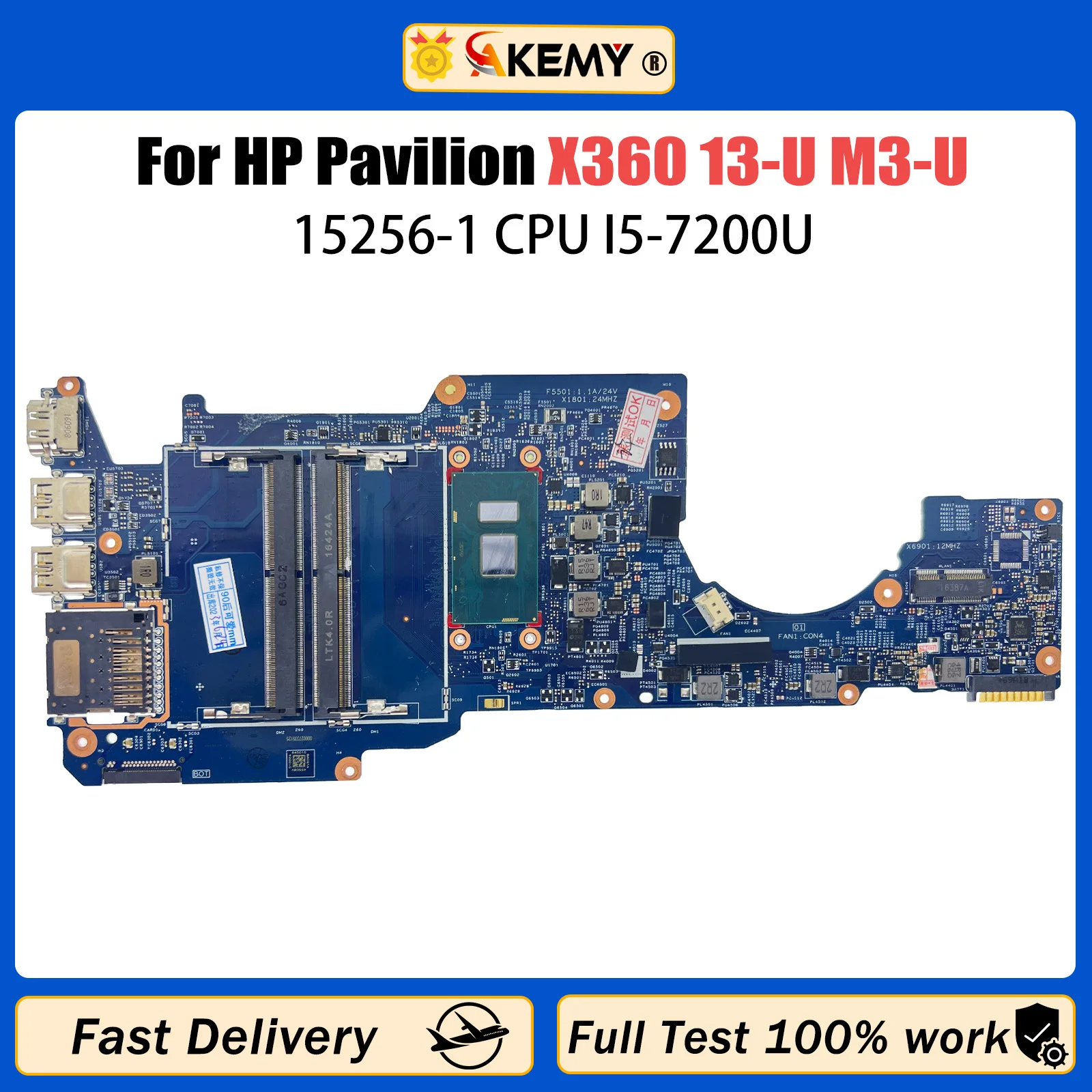 AKEMY 903237-601 For HP Pavilion X360 13-U TPN-W118 Laptop Motherboard 15256-1 448.07M07.0011 With I5-7200U DDR4 Board