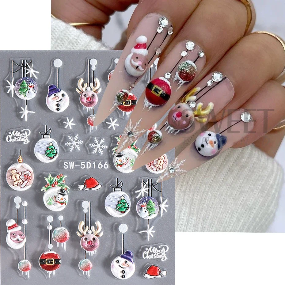 5D Em Relevo Natal Nail Art Adesivos, Xmas Tree Snowflakes, auto-adesivos decalques, Bolhas Pingente, Sliders, Manicure Decoração, Inverno