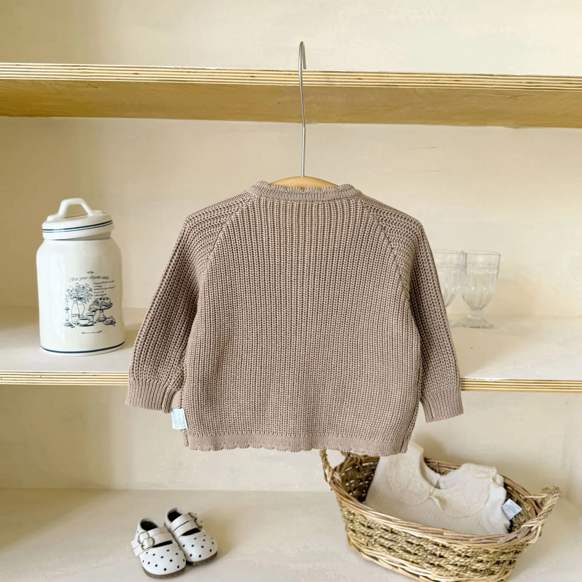 New Autumn And Winter Styles For Girls Aged 1-4, Twisted Rope Jacquard Woolen Cardigan, Polka Dot Long Sleeved Jacket For Girls