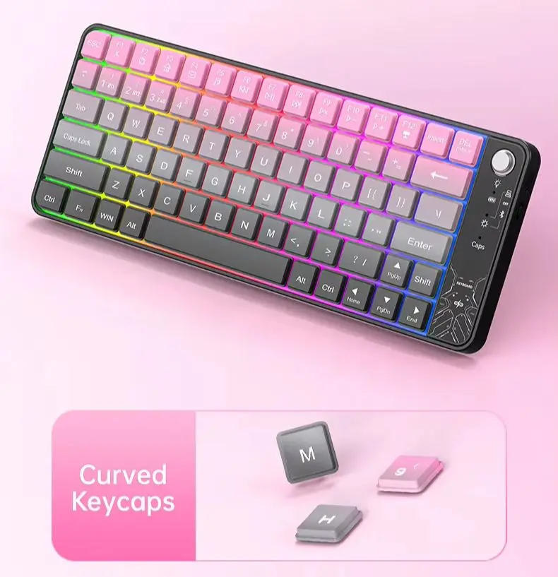 2.4G Wireless Bluetooth Dual-Mode Keyboard 79-Keys RGB Backlit Rechargeable Ergonomic Keyboard For PC Computer Laptop Tablet