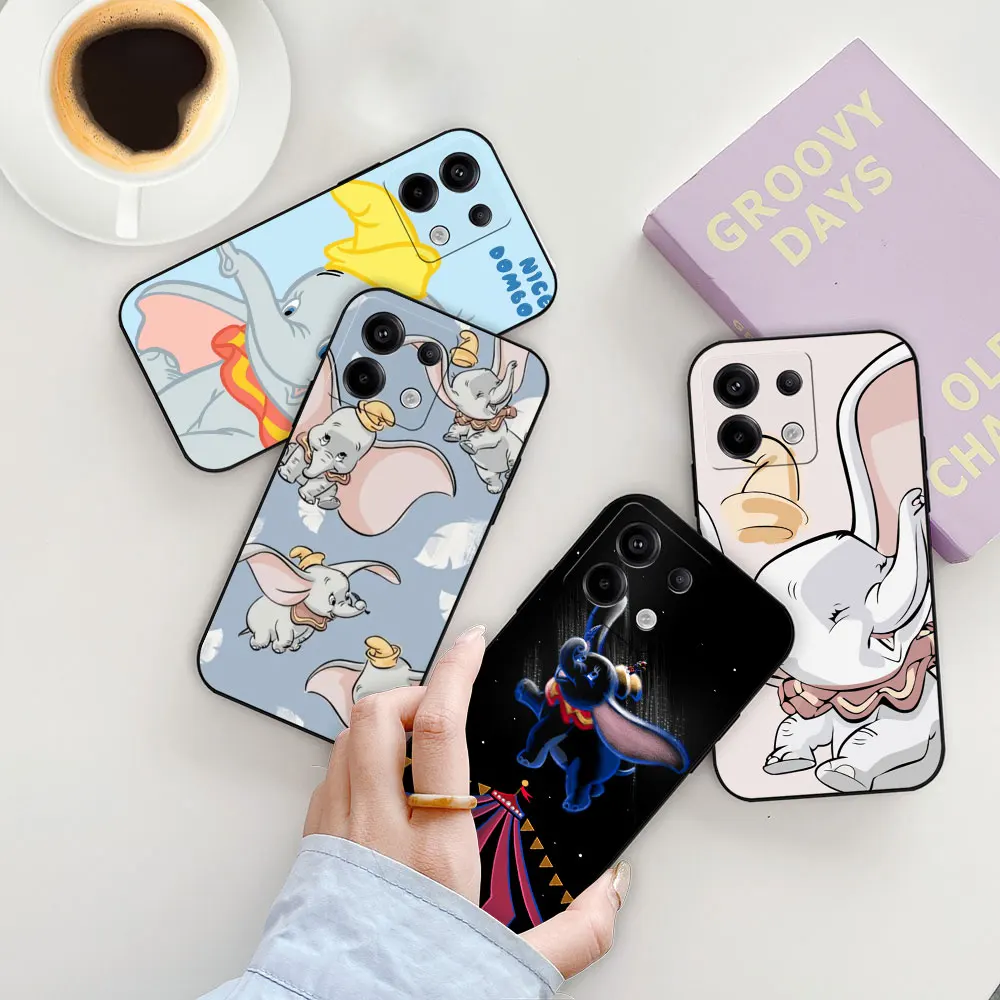 

Disney Dumbo Anime Phone Case For Redmi Note 13 12S 12 12T 11 11E 10 9 9T 9S 8 7 6 11T 11S Pro Plus 5G Black Soft Silicone Cover