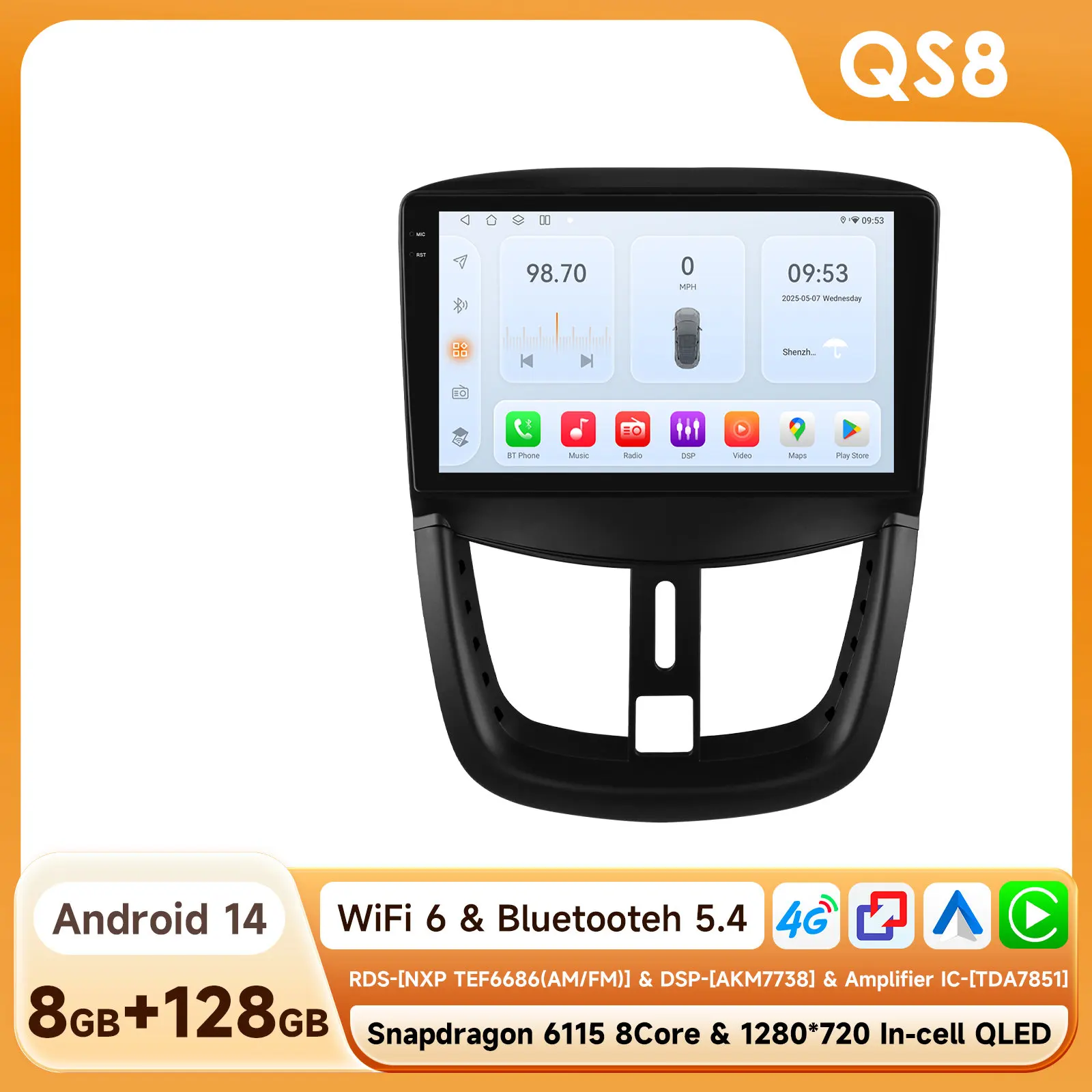 ossuret Android Auto Radio Voor Peugeot 207 207cc 207sw Carplay 2006 -2015 Autoradio 2 Din Multimediascherm Video Gps 2din Audio - afbeelding 1