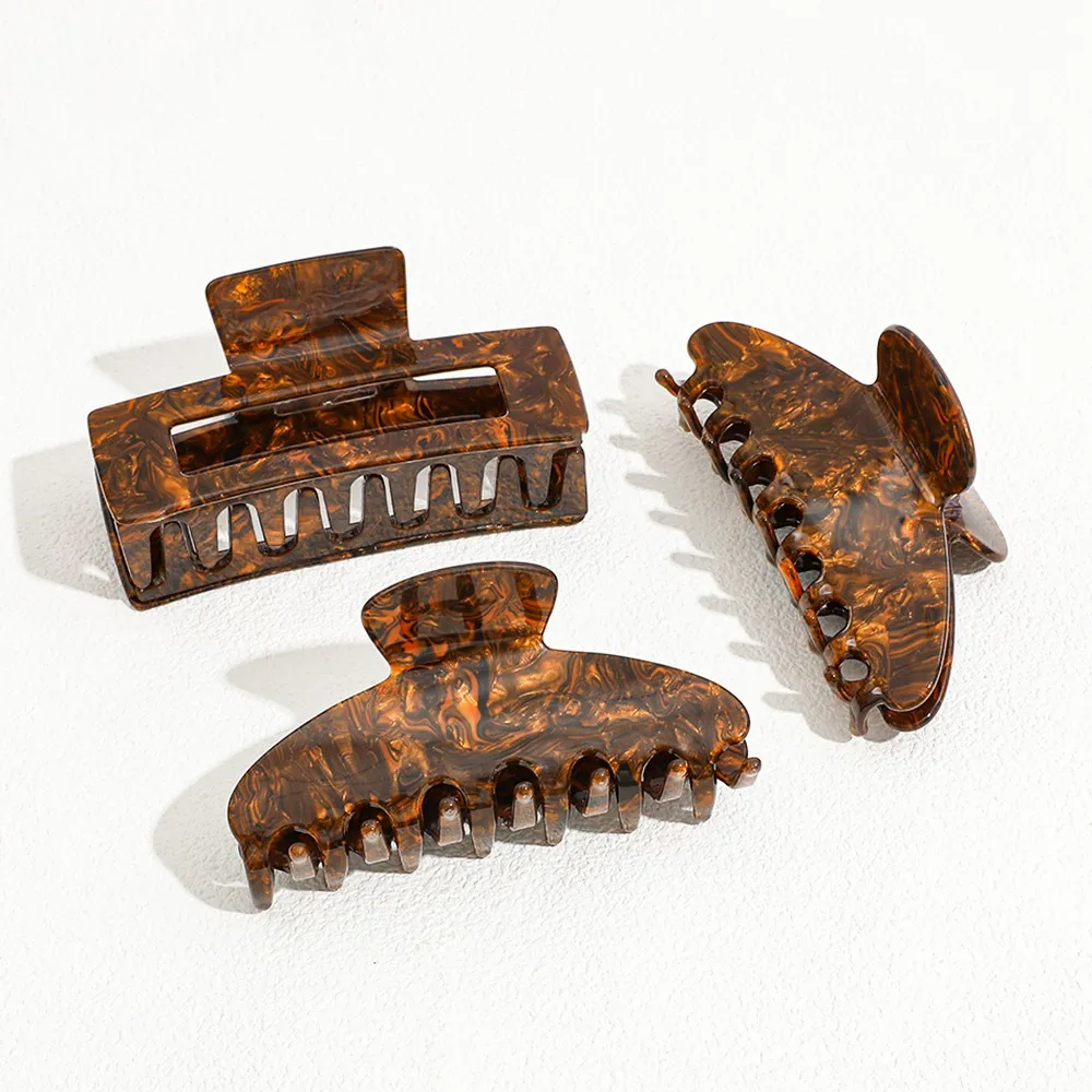 1 pieza/3 piezas de garra para el cabello de carey, diseñada con patrones de imitación de carey, presenta una textura retro de marrón alternativo