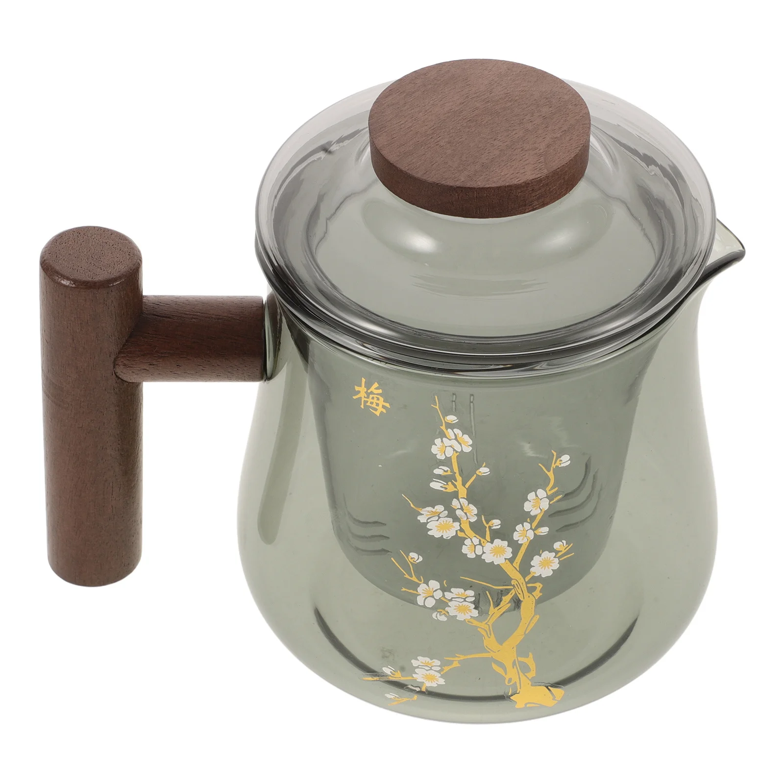 

Borosilicate Glass Tea Set Teapot Cup with Wood Handle Lid Heat Retention Office Home Brew Loose Tea Maker Glass Teapot