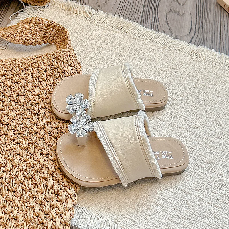 

Girls Casual Shoes Korean Style Soft Bottom Kids Sandals Versatile 2026 Summer New Children Slippers Non-slip Sweet Lace