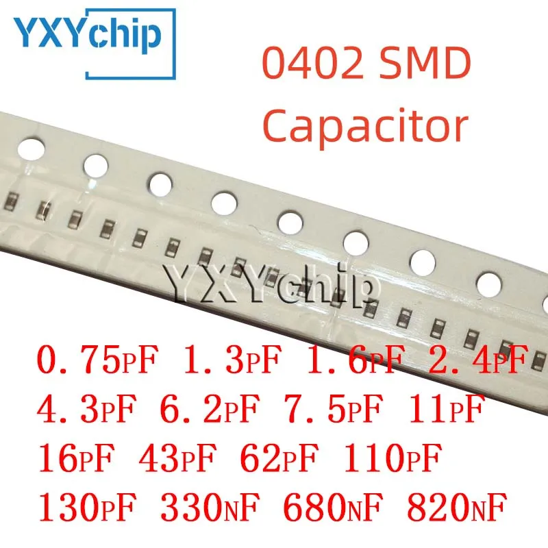 100 Stuks 0402 Smd Keramische Condensator 0.75pf 1.3pf 1.6pf 2.4pf 4.3pf 6.2pf 7.5pf 11pf 16pf 43pf 62pf 110pf 130pf 330nf 680nf 820nf