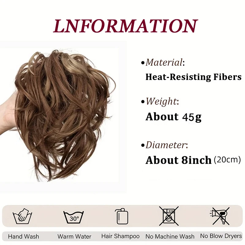 Synthetic Elegant Messy Curly Elastic Rubber Band Hair Bun Fluffy Easy to Style Suitable for Daily Use