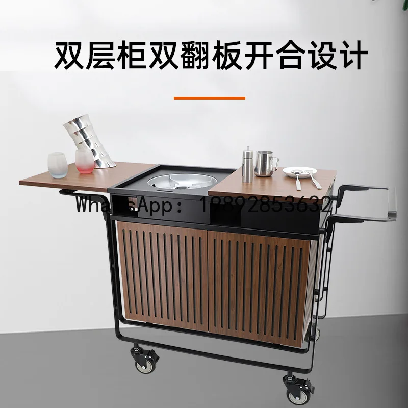 

hotel high-end cassette stove food cart, double-head cooking cart, mobile food cart
