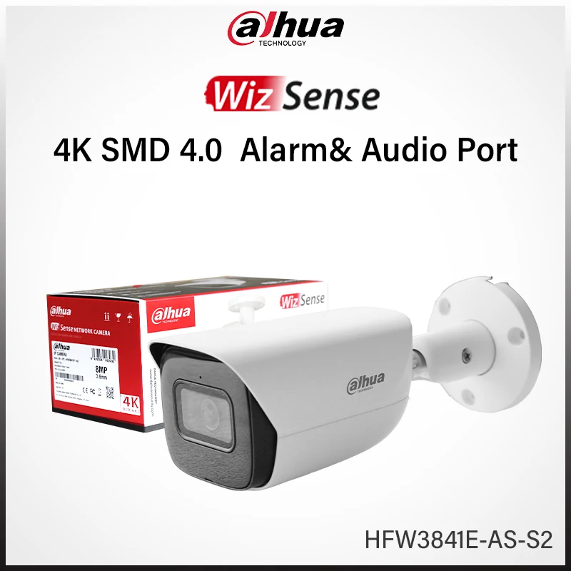Dahua Wizsens 8MP Starlight Camera SMD 4.0 With Alarm Audio Port Quick Pick Smart Search 4K Perimeter Protection HFW3841E-AS-S2