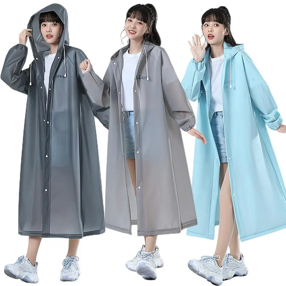 

Adult Raincoat Hooded Mid-Length Waterproof Long Sleeve Rain Ponchos Drawstring Tear-Resistant Rain Gear for Travel Sunshade