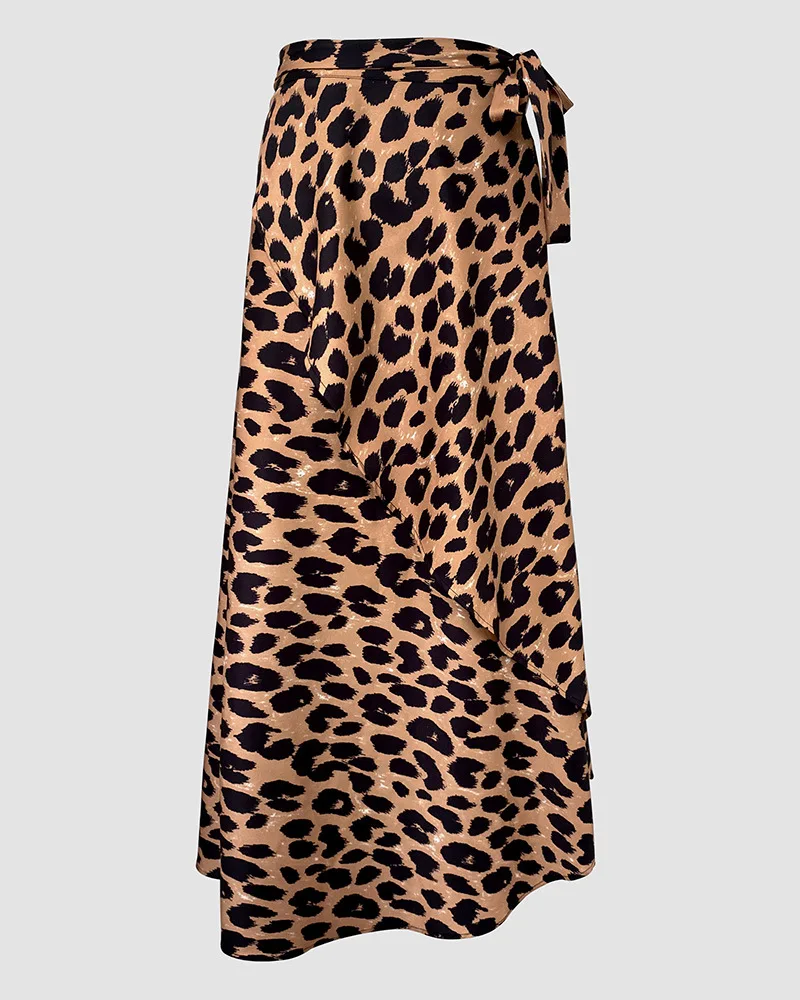 Falda ajustada con cordones y cintura alta con estampado de leopardo para mujer, faldas largas informales, versátiles, elegantes, de corte a, para uso diario, otoño 2025