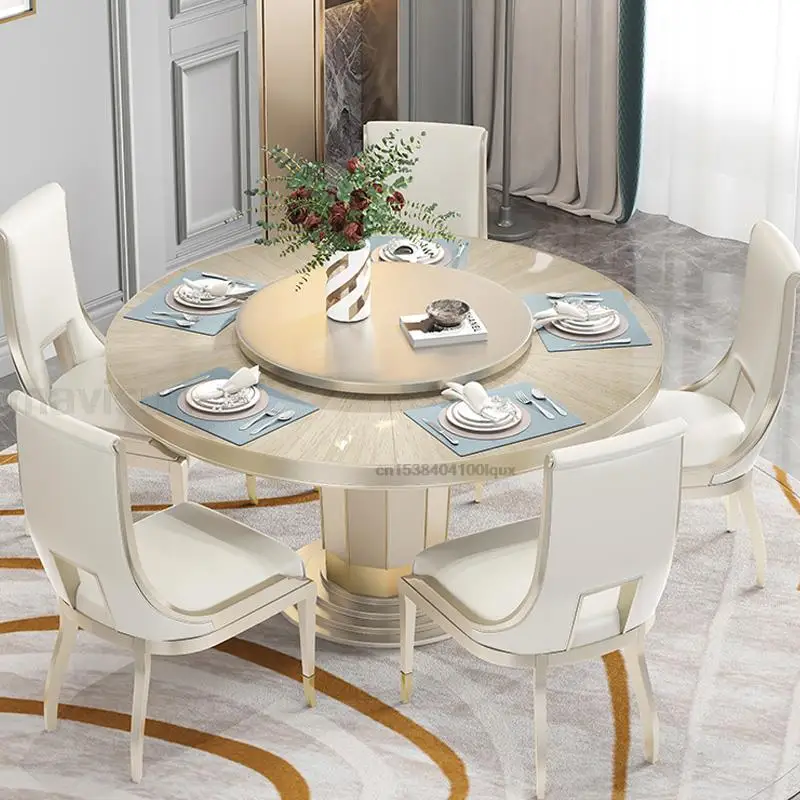 

European Kitchen Table Set With Solid Wood Turntable Smoothly Polished Edges Living Room Furniture Round Dining Table And Chairs