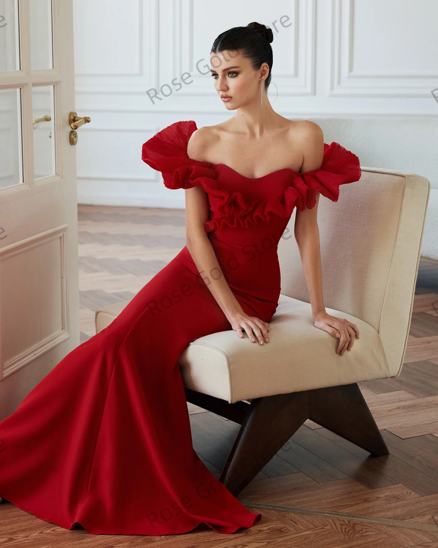 Elegante zeemeermin dames avondjurk rood off-shoulder vlek vestido de gala op maat gemaakte kralen formele sweep trein galajurk