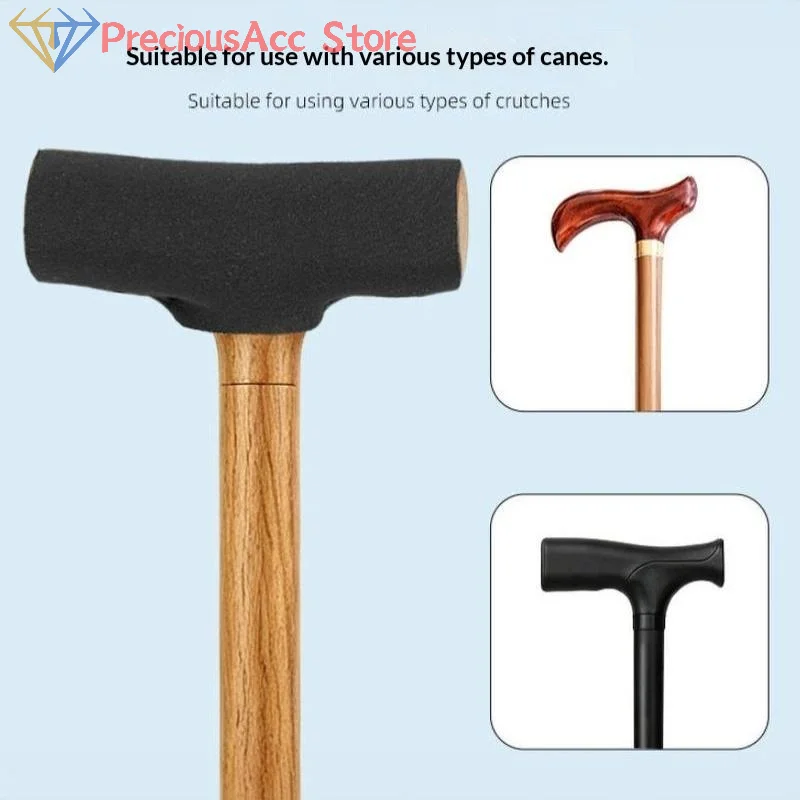 New-1Pcs Soft Anti Slip Cane Handle Cover Shock Absorption Adjustable Crutch Pads Fit For Elderly Daily Walking Aid Accessories
