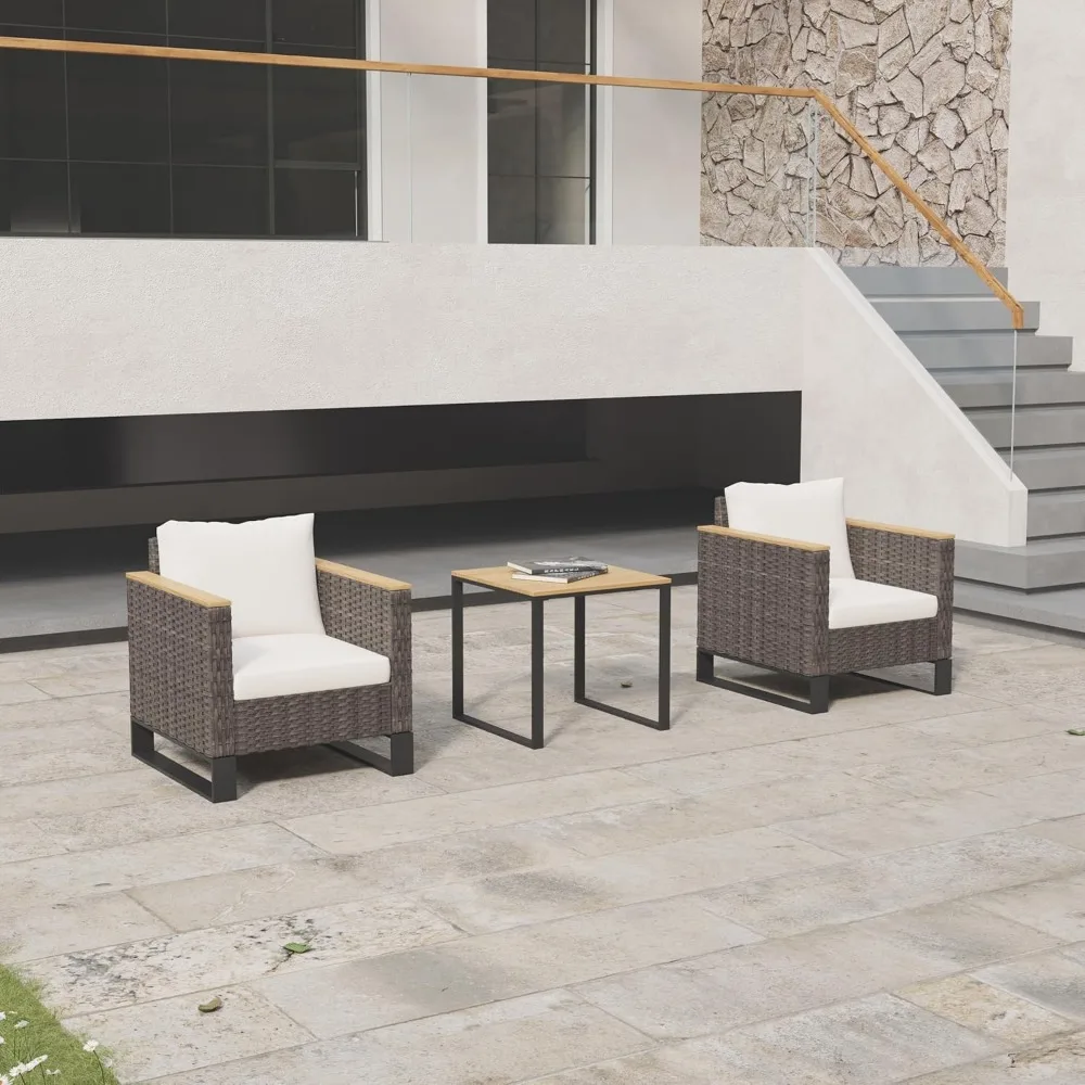 

3-piece hand woven rattan terrace dialogue set, all-weather coated aluminum frame, suitable for porch, balcony, garden, 2 sets