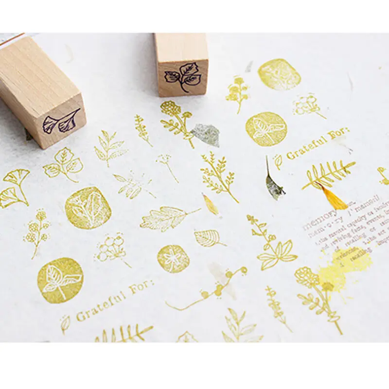 مجموعة طوابع الزهور الصغيرة لوازم القصاصات 19 طوابع خشبية مطاطية على شكل أوراق نباتية