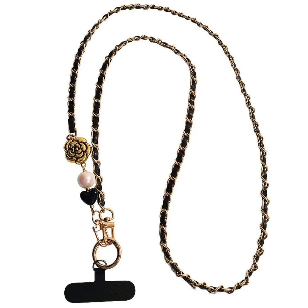 

Роскошный длинный ремешок для телефона Pearl с металлической цепочкой-камелией, диагональный шнурок-кроссбоди для телефона, подвеска для чехла