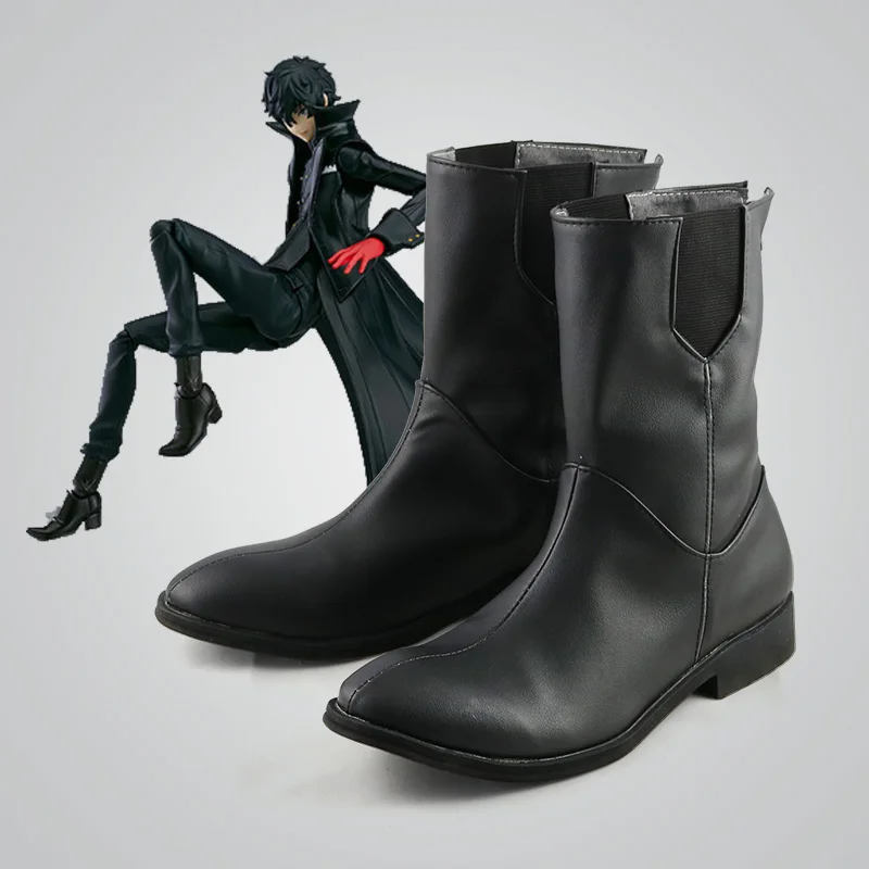

Anime Game P5 Amamiya Ren Cosplay Shoes Black Handmade Boots Faux Leather Boots Carnival Party Halloween Boots