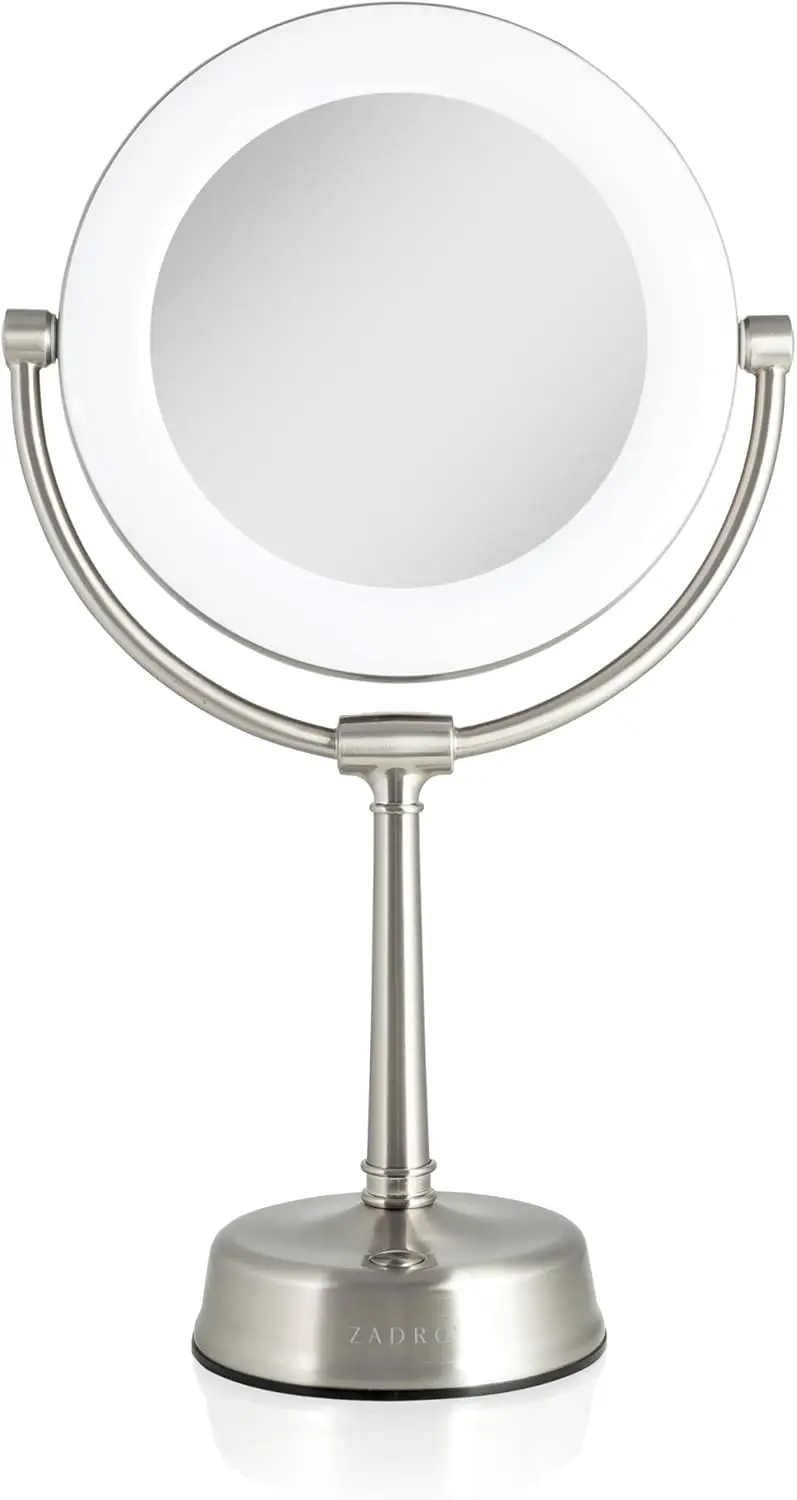

Two-Sided Swivel LED Makeup Mirror with 10X/1X Magnification, Dimmable Ring Light, 12"x20"