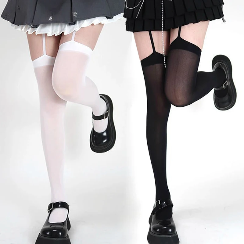 1/2pairs Suspender Wide-banded Velvet Tights Lolita Thin Thigh High Stockings with Garters Y2K JK College Over The Knee Socks image 2