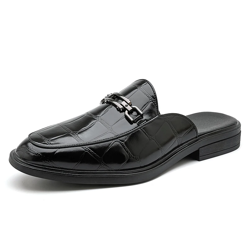 Leather Half Shoes for Men Mules Backless Loafers Slippers Open-back Casual Shoes Outdoor Male Slides Sandal Slip On Flats 2025