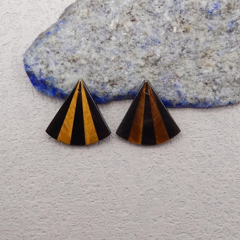 Handmade Jewelry Natural Stone Obsidian Tiger-Eye Intarsia Earring Bead,Fashion Jewelry Earrings For Women 20x20x3mm 3g