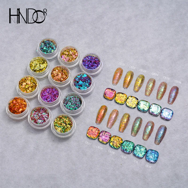 

HNDO 12 Colors Fairy Crystal Opal Powder Reflective Irregular Flakes for Nails Professional DIY Glitter Manicure Decor CE Series