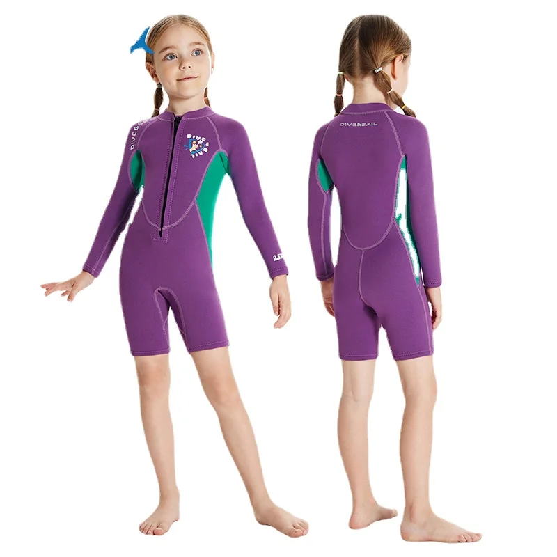 Girls Wetsuit Diving Suit 2.5MM Neoprene Swimsuit Girls Long Sleeve Surfing Jellyfish Clothing Swimwear for Cold Water