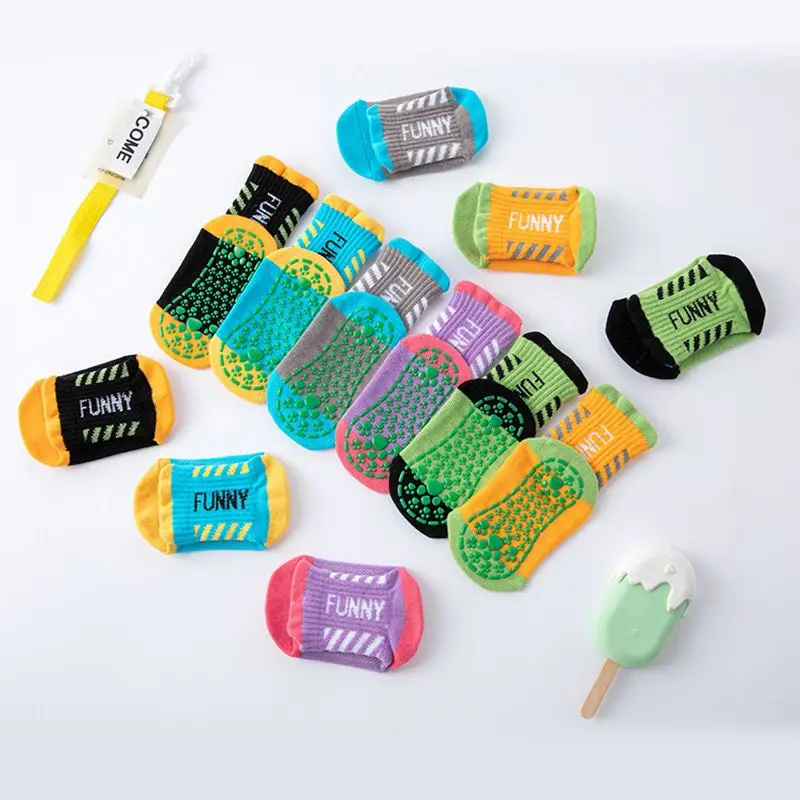 Thin And Breathable Non-slip Floor Socks Boy and Girl Rubber Socks Home Socks Cotton Candy Color