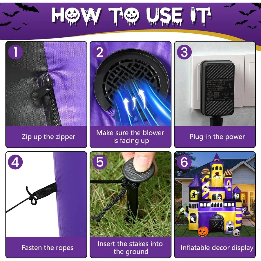 Alupssuc العملاق 11FT هالوين المطاطية القلعة الديكور في الهواء الطلق مع أضواء LED المدمج ل داخلي الجبهة ساحة الحديقة حديقة P #5