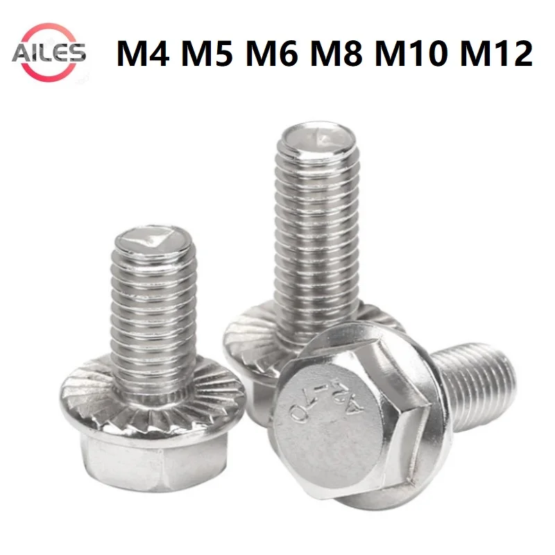 

M4 M5 M6 M8 M10 M12 External Hexagon Flange Bolts 304 Stainless Steel Hexagonal Flange Screws with Anti Skid Pad 8 10 20 30 70mm