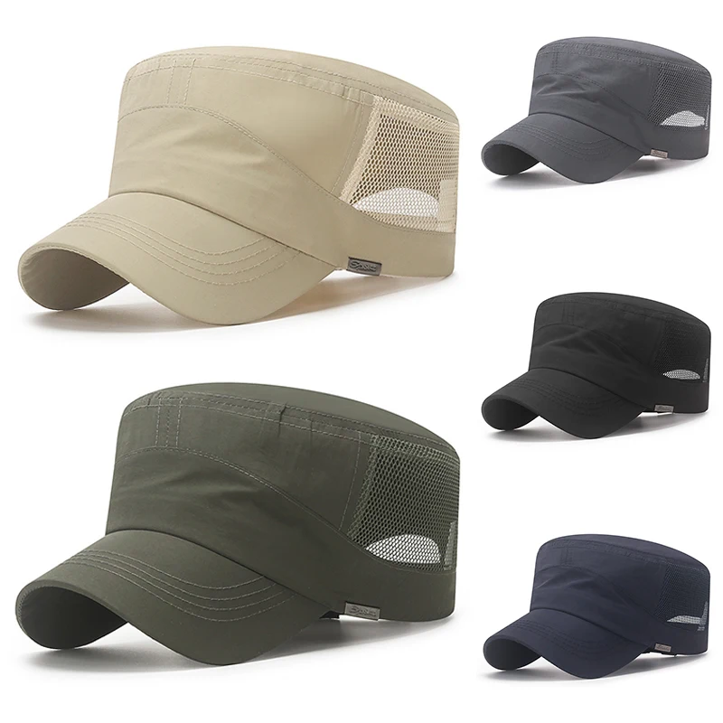 2024 Summer Outdoor Quick Drying Mesh Flat Top Caps For Men Sun Protection Hats Simplicity Solid Color Caps Gorras